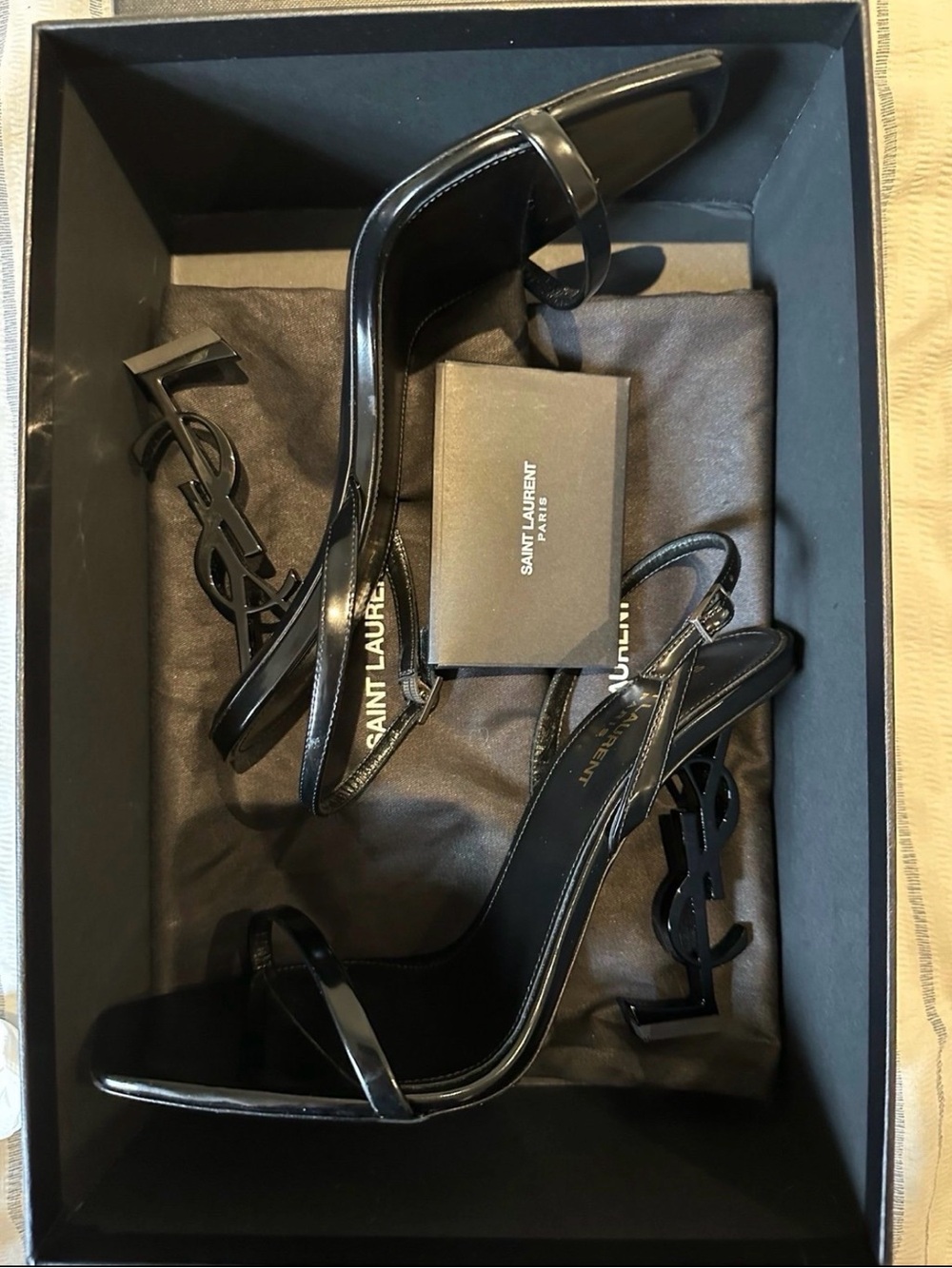 Saint Laurent Black Leather Square-Toe Slingback Heels